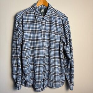 Roots Men's Flannel Long Sleeve Plaid‎ Button Up Shirt Blue Size X-Large Western